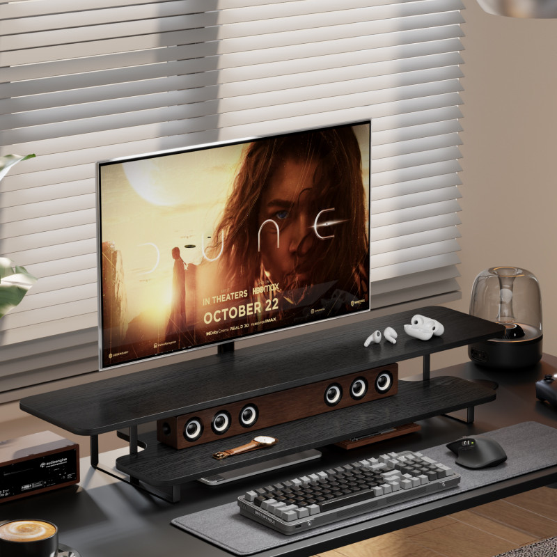 Walnut Finish Monitor Stand Ri - огляд і ціна Desk Setup For Laptop And Monitor