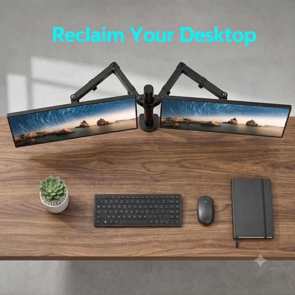 Dual Monitor Stand, Heavy Duty - огляд і ціна Desk Setup Monitor Arm