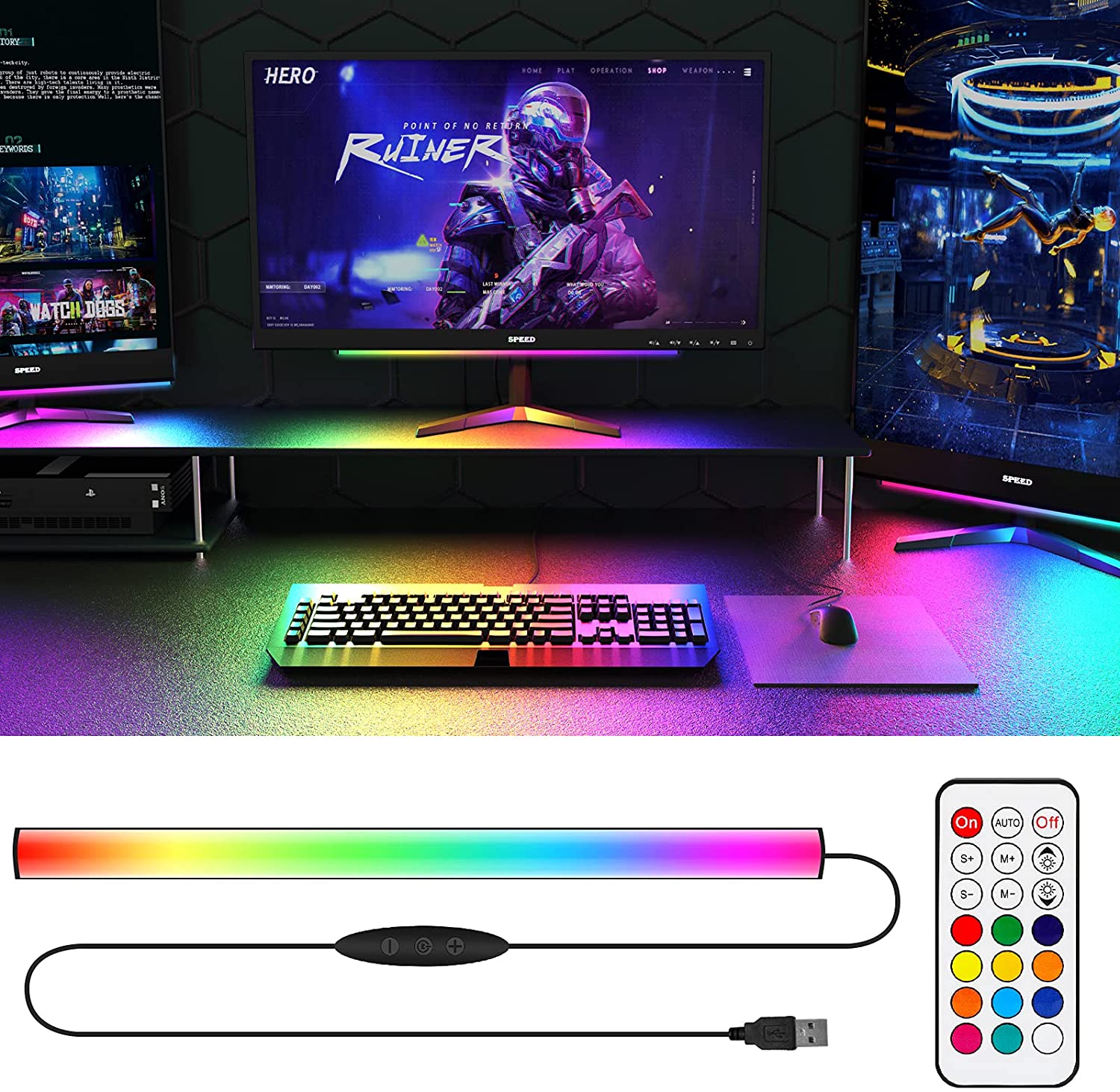 Under Monitor Light Bar RGB Dr - огляд і ціна Desk Setup Diy