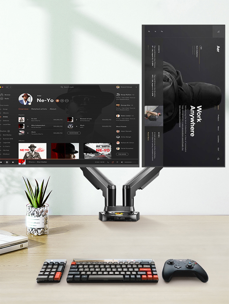 NB F160 Gas Spring 360 Degree  - огляд і ціна Desk Setup Monitor Arm